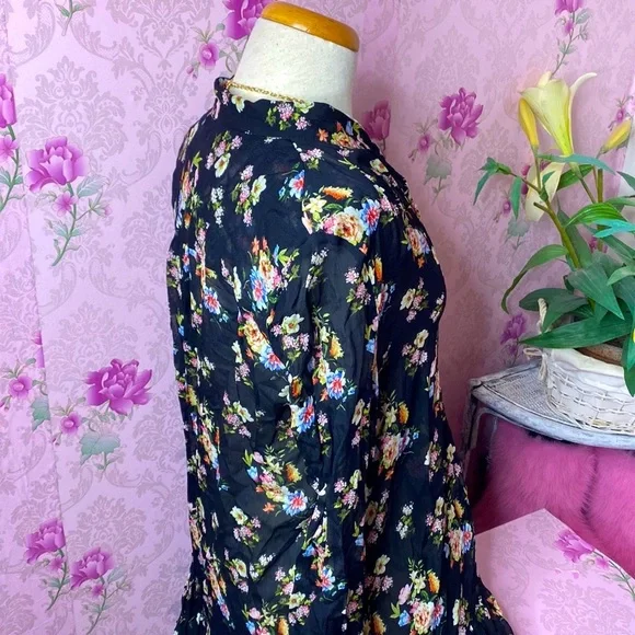 🌹 Zara Woman 🌹 Sheer Floral Long Sleeve Ruffle Dress - Picture 6 of 15